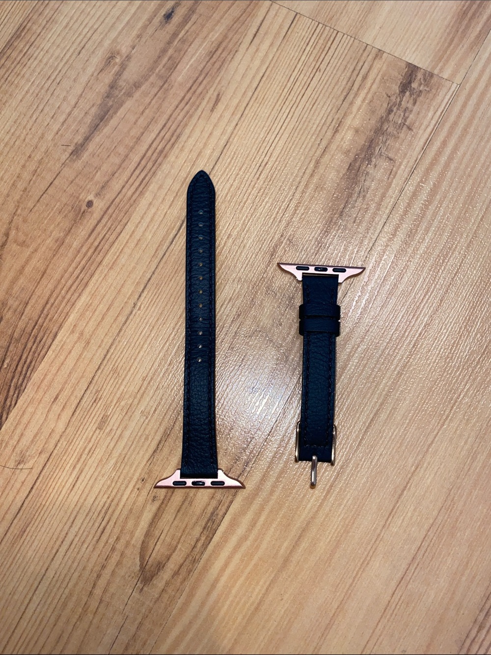 Leather Apple Watch Band - Black with Rose Gold Adapter